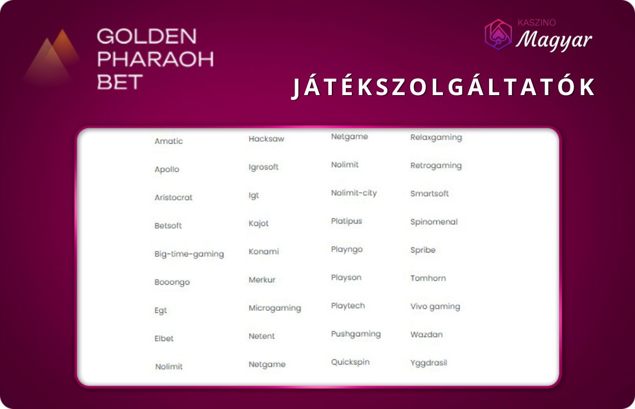 golden pharaoh Játékszolgáltatók